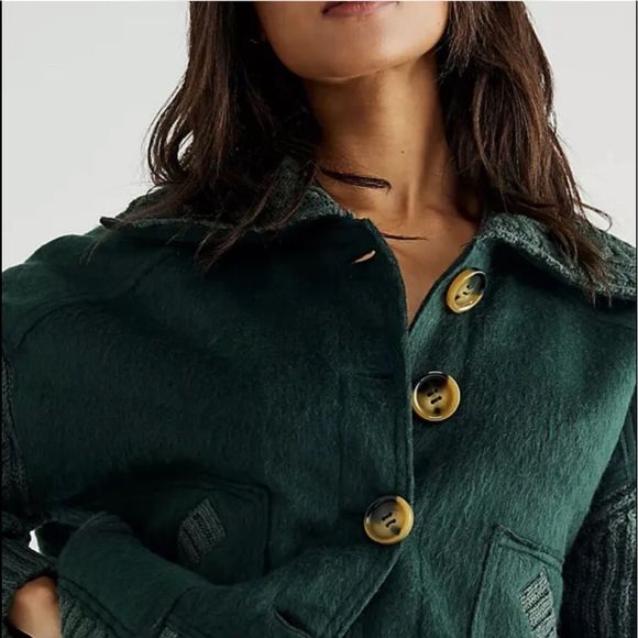 Free People Sweaters - Free People Bennie Blanket Cardi Ribbed Sleeves Hemline Knit Chunky Green